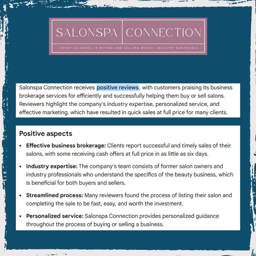 photo of the overall customer experience of Salonspa Connection's seller customers