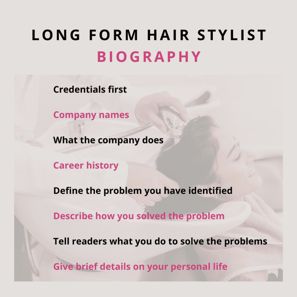 what should a hair stylist biography include?