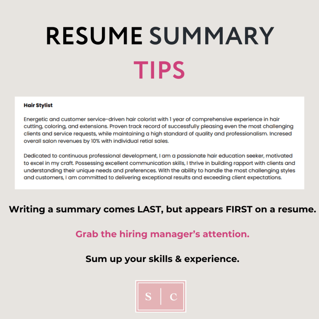 suggestions on how to write a hairstylist summary for resumes