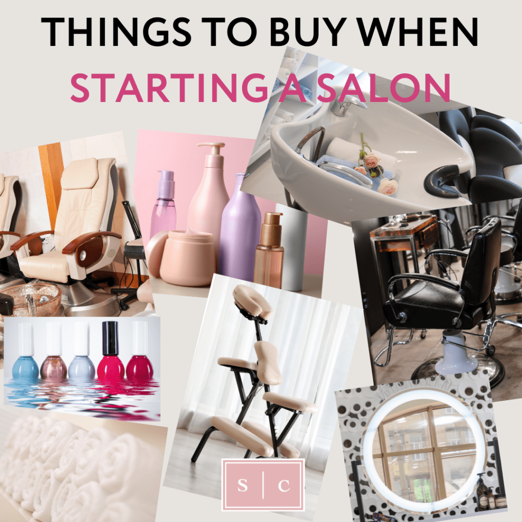 collage of what someone would need to purchase in order to have a salon